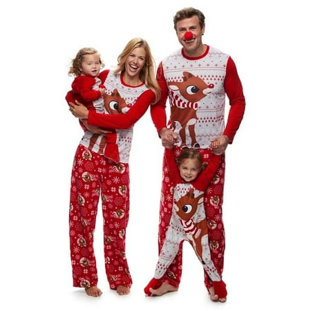 

FOCUSNORM Matching Family Christmas Pajamas Holiday Sleepwear Santa Printed Long Sleeve Top + Plaid Pants Nightwear Pjs Set