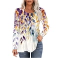 thumbnail image 2 of GaThRRgYP Spring Tops for Women 2025,Womens Tops Dressy Blouse,Women's Loose Pleated Round Neck Fashion Print Long Sleeved Round Neck Top Multicolor L, 2 of 5