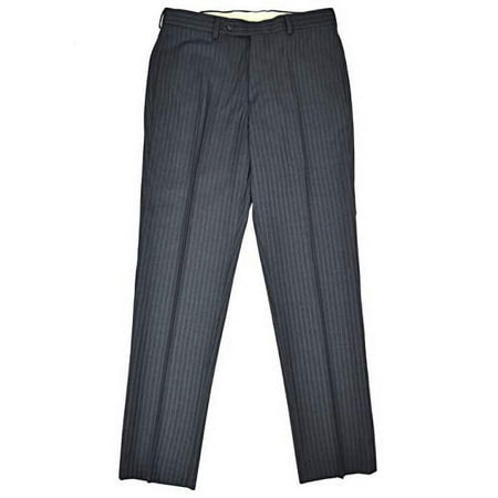 New Brooks Brothers Mens Regent Fit Flat Front 100% Wool Dress Pants Charcoal Grey Blue Double Striped (32W x 32L)