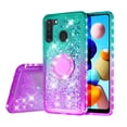 thumbnail image 2 of SOGA Phone Cover Compatible for Samsung Galaxy A21 Case Liquid Floating Quicksand Case with Diamond Ring Stand for Magnetic Car Mount and Lanyard - Purple on Teal, 2 of 5