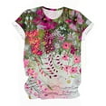 thumbnail image 4 of Otvok Womens Summer Tops Regular Casual Short Sleeve Flower Print Round Neck Pullover Blouse, 4 of 6