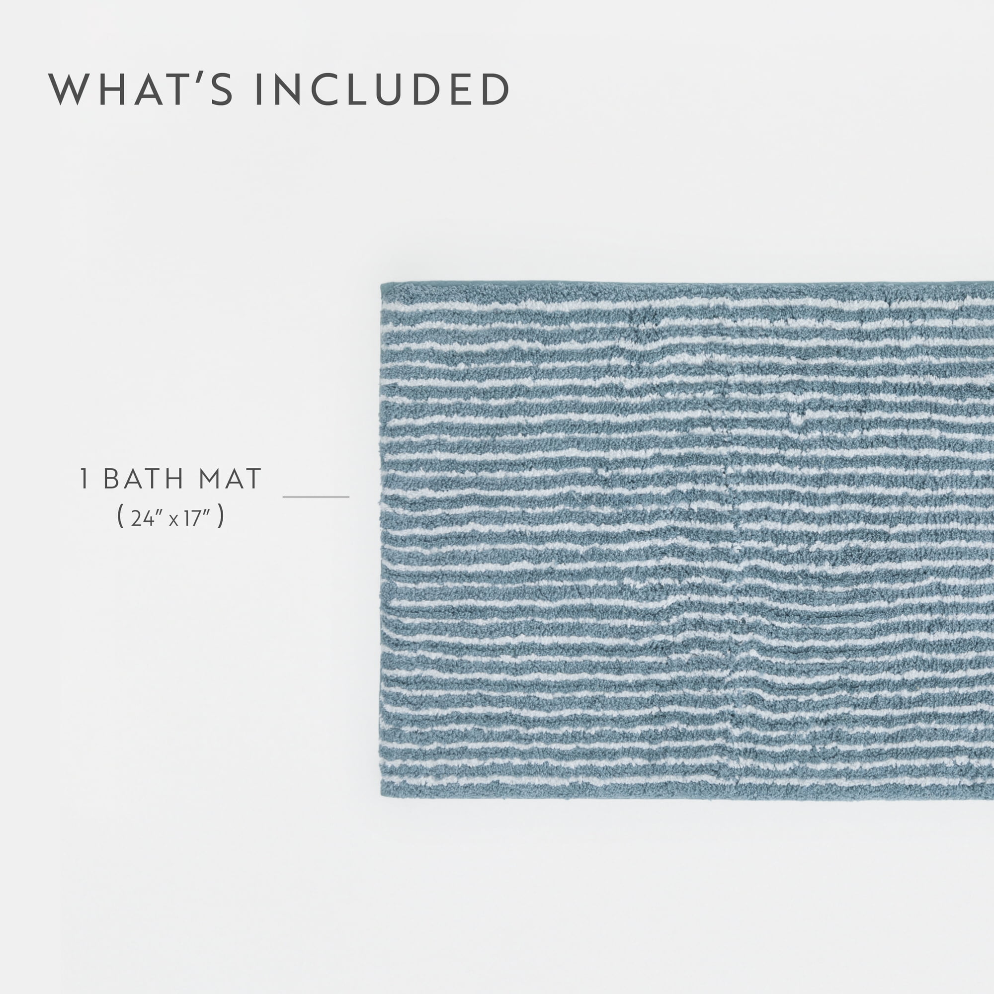 Noble Linens Pinstripe Cotton Bath Mat, 24 in x 17 in, Light Blue