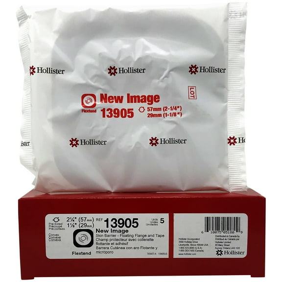 Hollister 13905 New Image PC Convex Flextend Skin Barrier with Floating Flange and Tape 1-1/8" - Box of 5