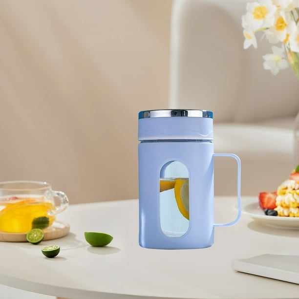 Elegante vaso de plástico de doble capa con tapa y asa para oficina, con aislamiento térmico de doble capa y tapa a prueba de fugas.