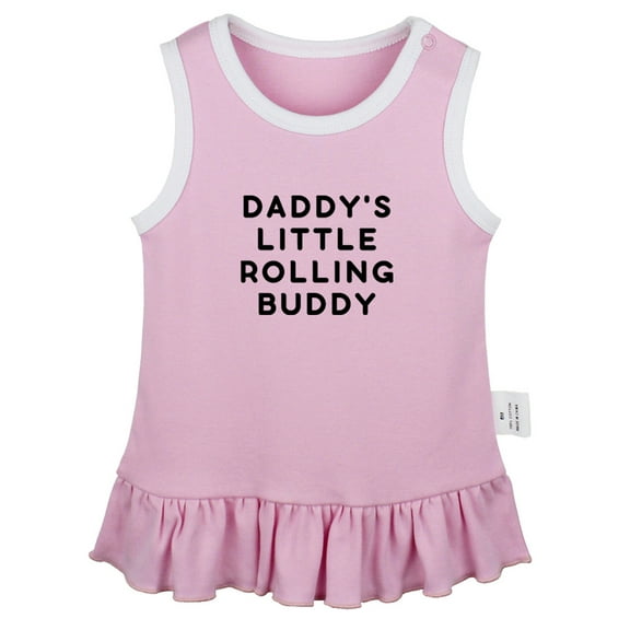 Daddy's Little Rolling Buddy Funny Dresses For Baby, Newborn Babies Skirts, Infant Princess Dress, 0-24M Kids Graphic Clothes (Pink Sleeveless Dresses, 0-6 Months)