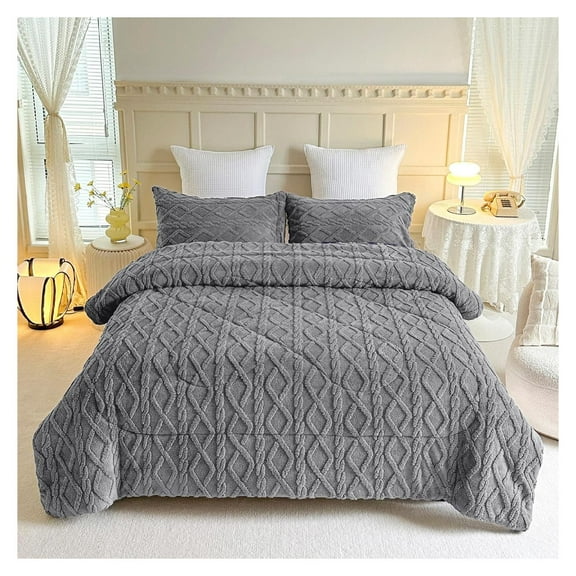 Plush Flannel Blanket Queen, 3-Ply Bed Blanket for Autumn Winter, 4.5 Lbs Warm Blanket with 2 Pillow Shams, Silver Grey/King