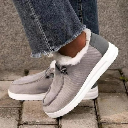 

Womens Fuzzy House Booties Slippers Indoor Outdoor Casual Cozy Flat Slip on Loafer Shoes Winter Moccasins Warm Fur Lined Ankle Boots