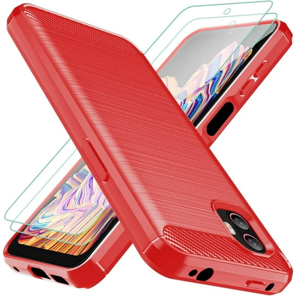 for Galaxy Xcover 6 Pro Case,Galaxy Xcover Pro 2 Case with 2pcs Screen Protector Shock-Absorption Flexible TPU Rubber Protective Cell Phone Cover for Samsung Galaxy Xcover 6 Pro(Red)