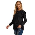 thumbnail image 4 of JWD Long Sleeve Shirts for Women Knit Tops Casual Crewneck Ruffle Tops Loose Fit Black-X-Large, 4 of 7