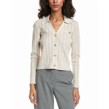 Forte womens Rib Button Front Polo Sweater, l, Brown