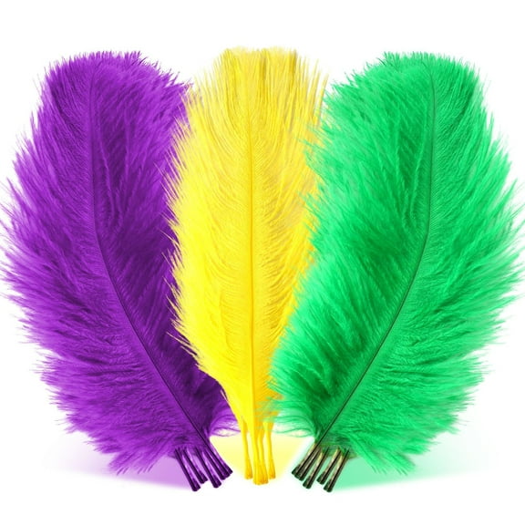 12Pcs Mardi Gras Feathers 10-12 Inch Colored Feathers Colorful Feathers for DIY Crafts Yellow Green Purple Ostrich Feathers Ostrich Plumes Bulk for Carnival Costume Party Decoration Accessories