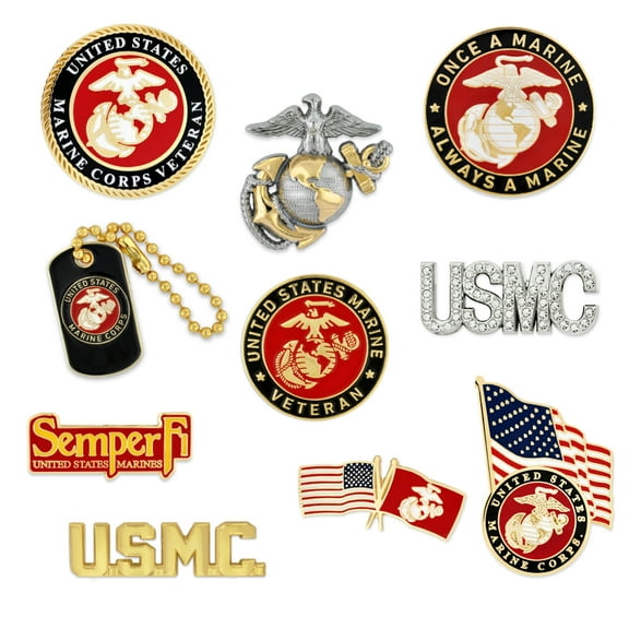 PinMart's Officially Licensed U.S.M.C. Marine Corps Veteran Enamel Lapel Pin Set