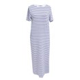 thumbnail image 4 of TSADFHJI Jupes pour Femmes Courte Longueur Décontractée Motif Rayé Poche Latérale Robe T-Shirt Décontractée pour Femmes Manches Courtes avec Ourlet Fendu Col Rond Robe de Mode TTG Bleu, 4 of 4