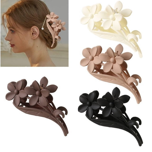 DUAIU Large Hair Claw Clips Flower Shape for Women and Girls, Non Slip Strong Hold Hair Clips for Thick Hair, 4 Neutral Colors