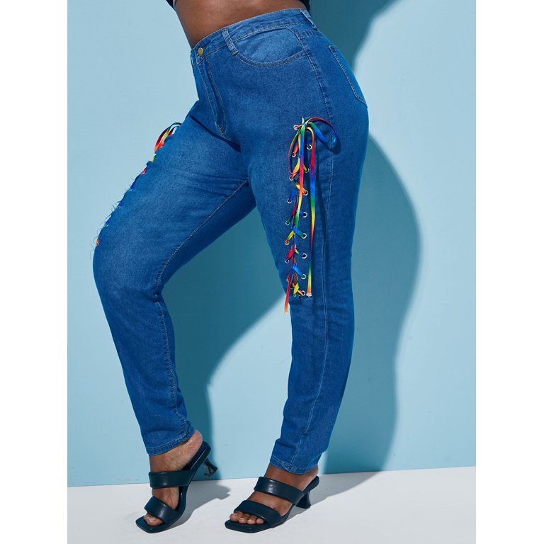 Plus Size 3D Jeans Butterfly Flower Printed Capri Leggings [60