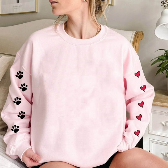 Cute Pink Sweatshirts Crewneck for Women Teen Girls, Long Sleeve Holiday Heart Printed Pullover Tops Cotton Soft (X-Large, Pink 20)