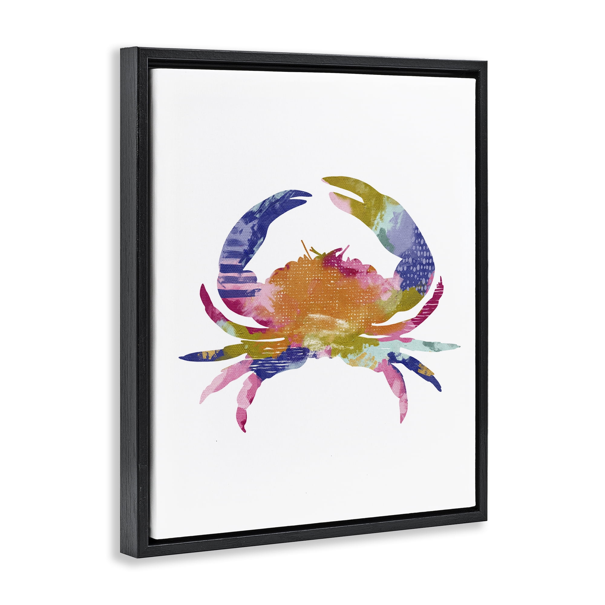 Stupell Industries Patterned Crab Impression Animals & Insects Painting Black Floater Framed Canvas Art Print Wall Art, 17 x 21