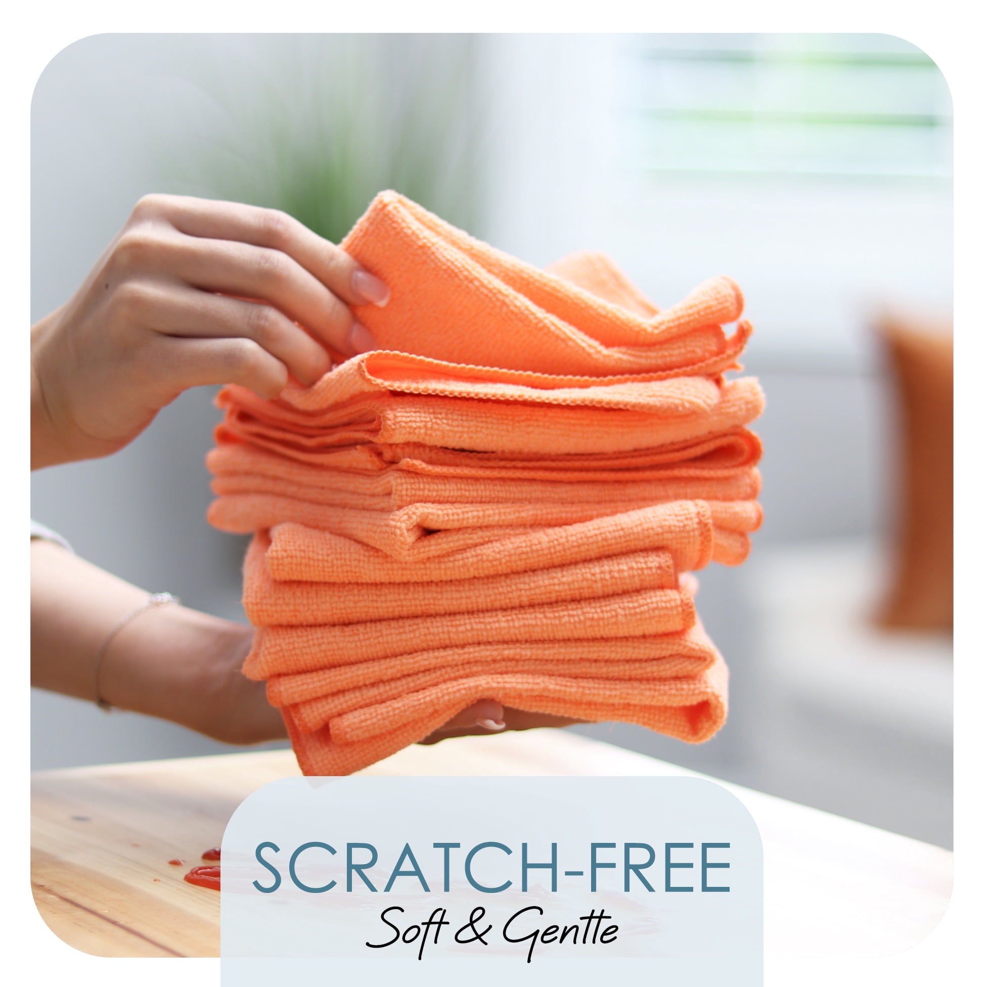 LammaLoe Microfiber Cleaning Cloths, Super Absorbent Cleaning Rags & Car Towels Lint Free, 12x12 Multi-Purpose, 12 Pack, Orange