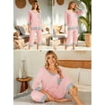 thumbnail image 3 of SHOWMALL Women Lounge Sets Pink L 3/4 Sleeves V-Neck Tops and Loose Capri Pants Comfy Pajama Set, 3 of 8