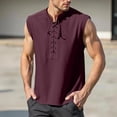 thumbnail image 3 of Mens Renaissance Shirt Tank Top Lace Up Stand Collar Sleeveless Shirt Pirate Steampunk Viking Shirts, 3 of 5