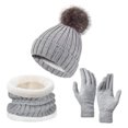 thumbnail image 2 of Grofry 3 Pcs/Set Beanie Scarf Gloves Set Thick Knitted Warm Cap Gloves Elastic Ear Windproof Outdoor Cycling Dome Neck Warp Set, 2 of 8