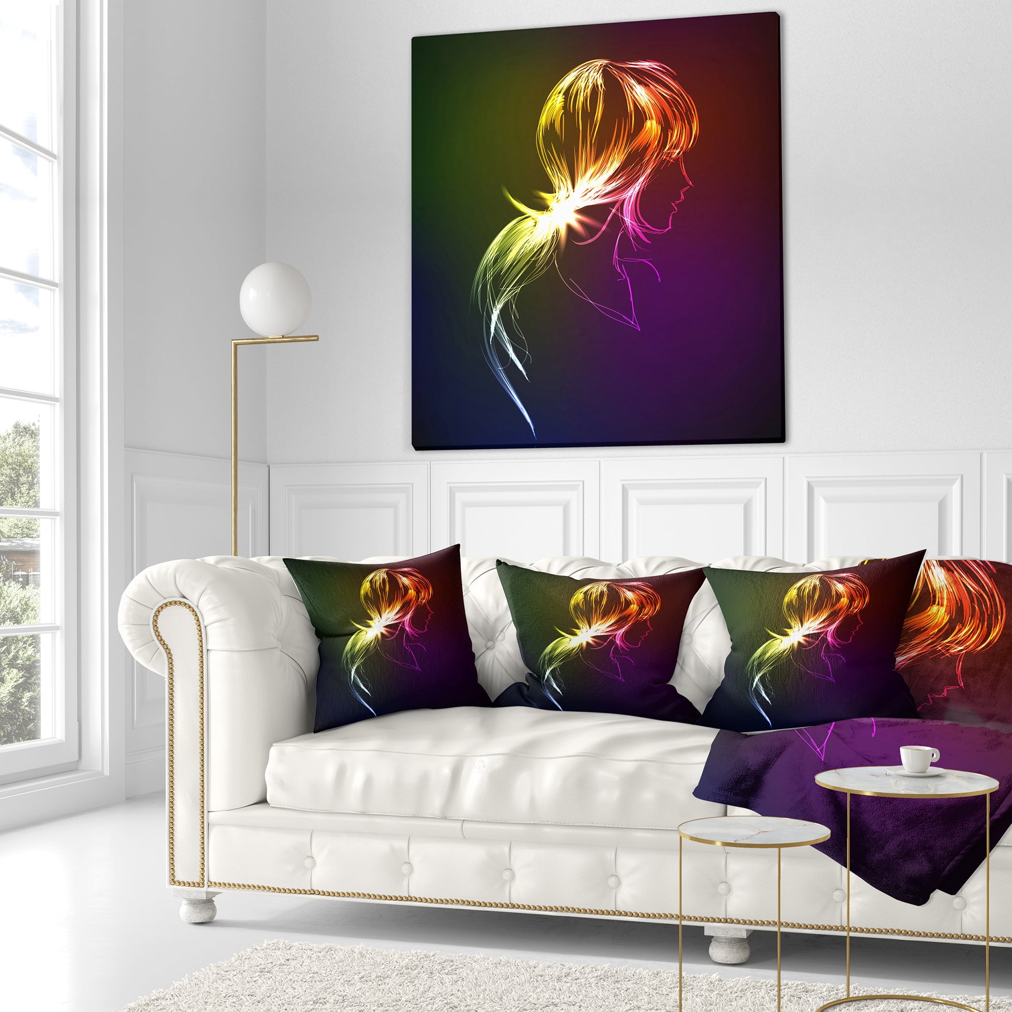 Designart Illuminating Fractal Girl s Head - Abstract Throw Pillow - 18x18