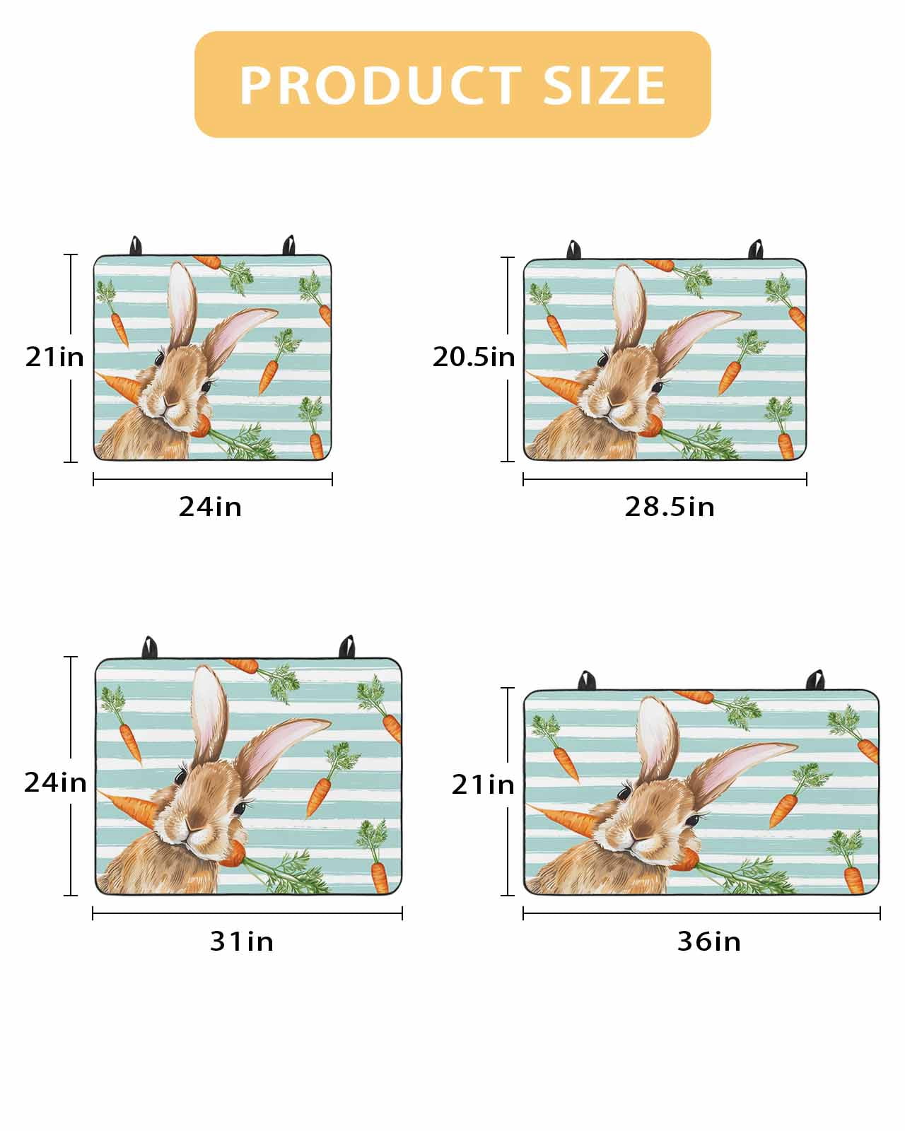 Large Induction Cooktop Protector Mat Easter Bunny Stove Top Covers for Electric Stove, Spring Rabbits Carrots Turquoise Stripes Decorative Stove Burner Cover Mats, Glass Top Stove Cover