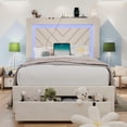 thumbnail image 4 of NHIXSOM Twin Upholstered Platform Bed Frame with LED Lights and Storage, Velvet Adjustable Headboard, Off White, 4 of 8