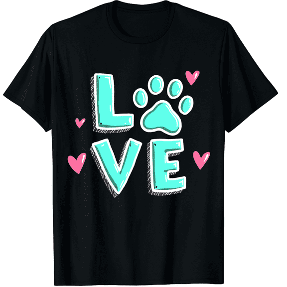Dog Lover Shirts for Women Cute Paw Love Heart Print T-Shirt Dog Mom Graphic Crew Neck Short Sleeve T-Shirts (Men's, Women's)