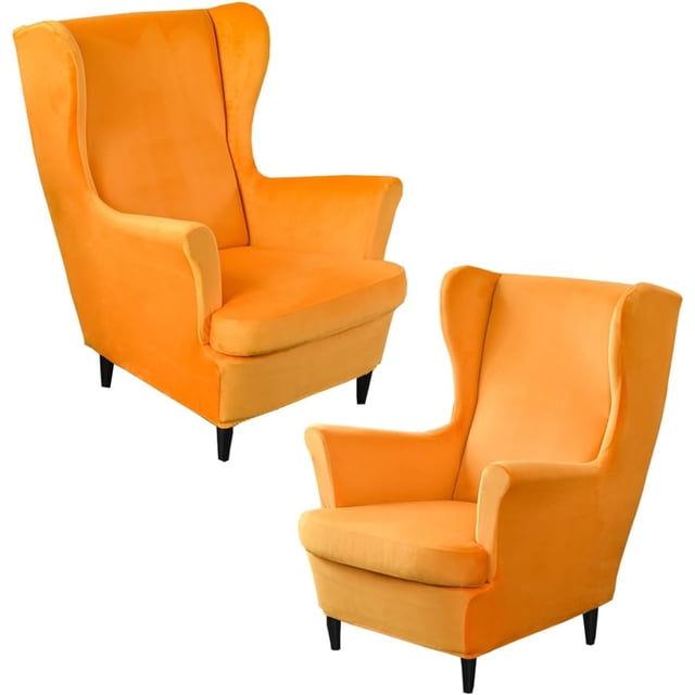 Nvzi 2 juegos de fundas elásticas de terciopelo para sofá de orejas, color liso, protector de muebles suave con parte inferior elástica, color naranja