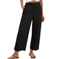 thumbnail image 2 of FENGGHAO Women's Linen Wide Leg Pants Casual Loose High Waist Beach Haren Pants Pockets, 2 of 6