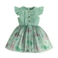 thumbnail image 1 of B91xZ Robe Printemps Été pour Filles Manches à Volants Extensible Ligne A Évasée Patineuse Robe de Fête, Vert 12-18 Mois, 1 of 5