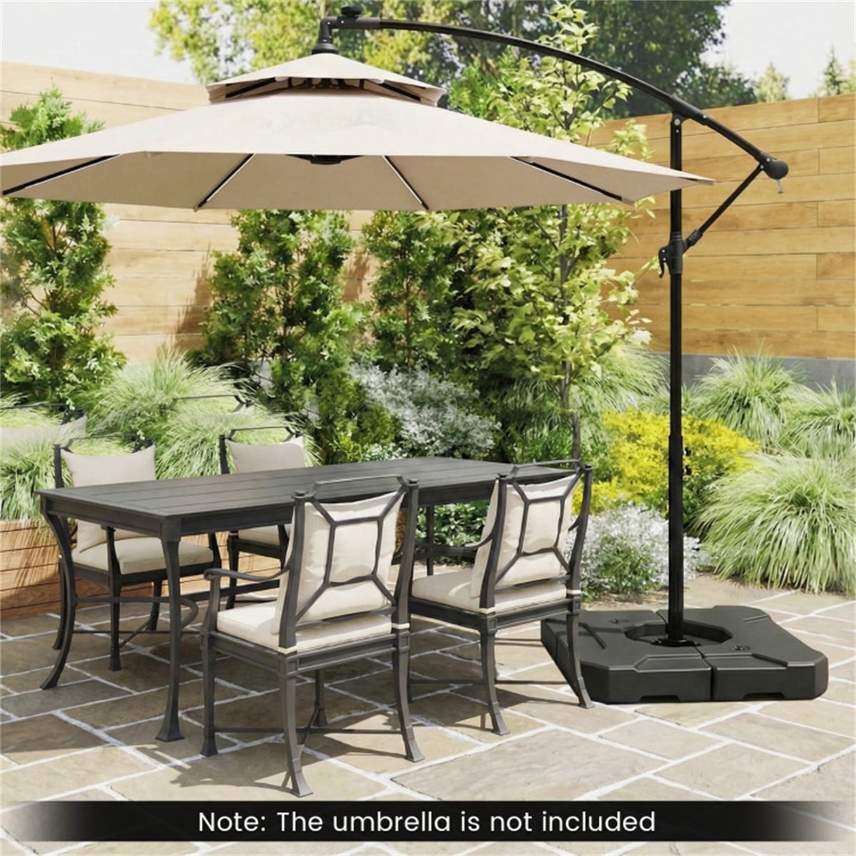 2-Piece Fillable Cantilever Umbrella Base Heavy Duty HDPE Weighted Patio Umbrella Stand Water Sand Fillable with Fill & Drain Valves Black