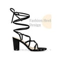 thumbnail image 3 of BLISSFUL STEP Strappy Lace Up Slingback Block Heels Sandal for Women Black 7, 3 of 6