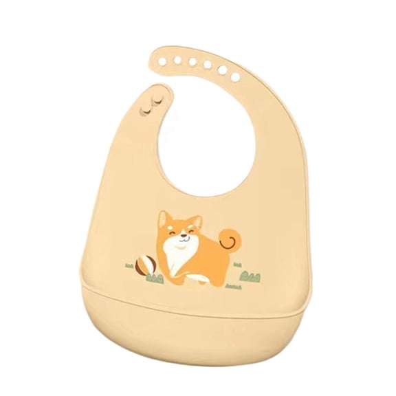 Waterproof Silicone Baby Bib - Adjustable BPA-Free Soft Leak-Proof Feeding Bib with Food Catcher, Cute Printed Design