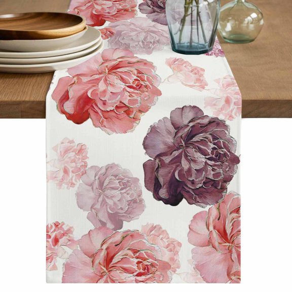 Table Runner 60 Inches Long for Kitchen Dining, Red Ombre Spring Floral Dresser Scarf Farmhouse, Dining Table Decorations for Wedding/Parties, Summer Botanical Flowers 13 x 60 In