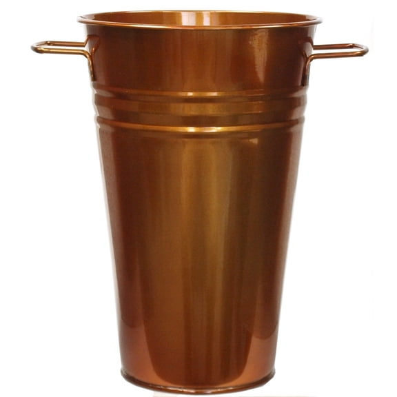 Houston International Trading 8295E GC 6.5 in. dia. x 9.5 in. Enameled Galvanized Vase, Glazed Caramel