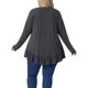 thumbnail image 3 of Tops de túnica de mujer de tallas grandes Agnes Orinda, con botones, cuello en V, mangas largas, dobladillo con volantes, blusas fluidas 1X gris oscuro, 3 of 7