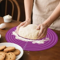 12 Inch Round Silicone Baking Mat with Measurements for Cake Turntable Stand Non Stick Heat Resistant Reusable Pastry Mat for Rolling Dough Cookies Pizza Dough Kneading Pad Pink Baking Sheet