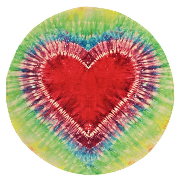 Heart Tie Dye Traditional Round Blanket 68" Diameter- Snuggly Circle Throw Blanket - Novelty Picnic or Beach Blanket- Fun Cozy & Warm Colorful Blanket- Flannel Winter Blanket- Perfect Gift