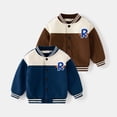 thumbnail image 4 of Mercatoo Toddler Boys Girls Autumn and Winter Long Sleeve Standing Collar Button Letter Printed Color Blocking Baseball Jacket, 4 of 4