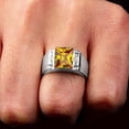 thumbnail image 2 of Divine Creation 14K White Gold Plated 1.50 Ct Emerald Cut Yellow Citrine Wedding Engagement Band Pinky Ring 925 Sterling Silver For Men's -4, 2 of 3