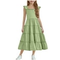 thumbnail image 3 of Mevxay Girls 2025 Summer Sundress Casual Sleeveless Smocked Aline Flowy Tiered Maxi Boho Beach Dress with Pockets 3-12 Y Green, 3 of 9