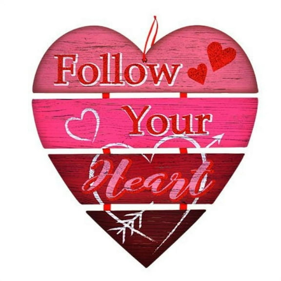 valentine's day follow your heart wall plaques home decor decoration red and pink wooden-heart wall decorations, 10.5 in.