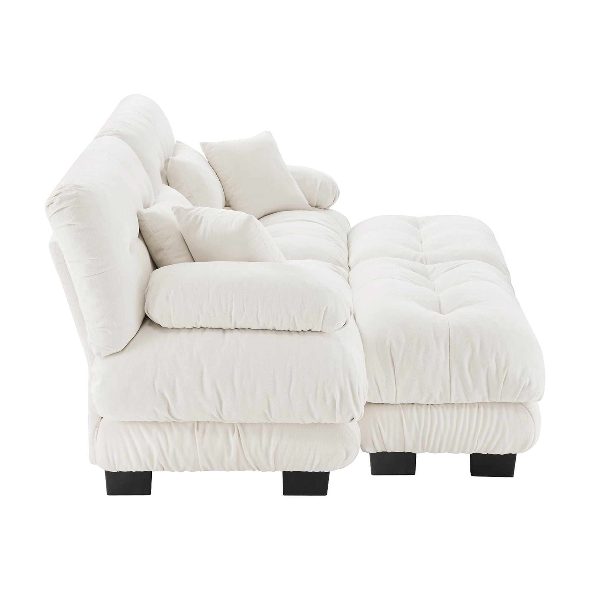 KYLE & KAY 94"Loveseat Sofa, Chenille 2 Seater Cloud Couch with 4 Soft Pillows, Upholstered Deep Seat Sleeper Sofa with 2 Ottomans for Living Room, Apartment, Office, White