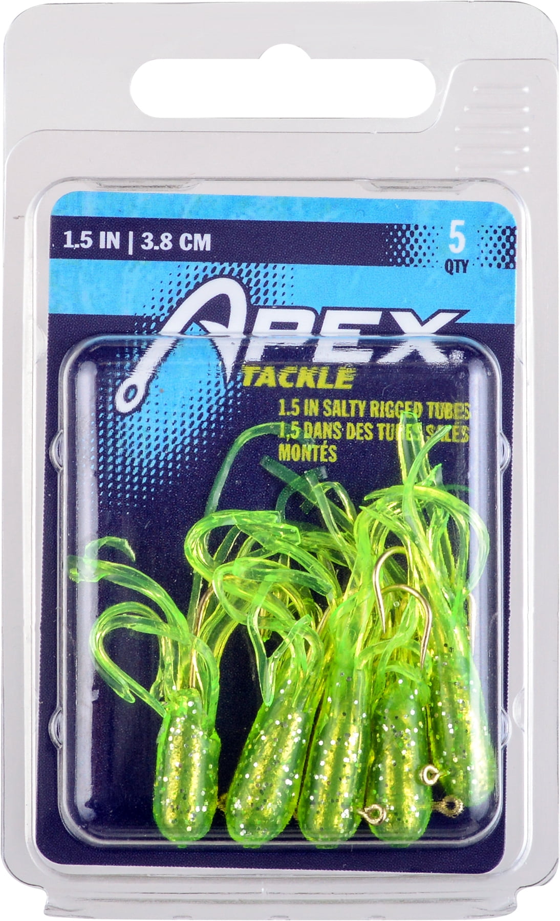 Apex Tackle 1.5" Rigged Tubes Chartreuse/Glitter 5pk, Soft Baits