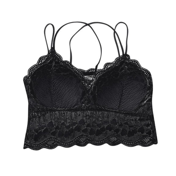 MESSUEN Womens Bras Lace Bralettes for Women Crew Neck Chemise Corset Lace Floral Bralette Bralet Bra Cami Crop Underwear Vest Blouses for Women Basic Tank Tops for Women Black One Size