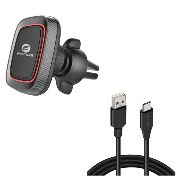Type-C 6ft USB-C Cable w Magnetic Car Mount for OnePlus 9, Nord N200 5G/N100/N10 5G, Pro Phone - Charger Cord Power Wire, Air Vent Holder Swivel Dock R1G for OnePlus 9, Nord N200 5G/N100/N10 5G, Pro