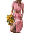 thumbnail image 3 of VISgogo Vestido camisero con botones para mujer, casual, manga corta, estampado a cuadros, vestido midi de línea A VISgogo  moda, 3 of 9
