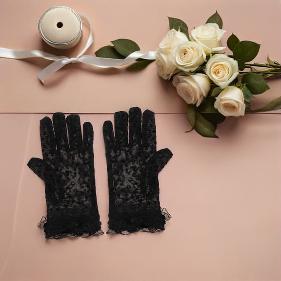RENACLIPY 2Pcs Lace Mesh Gloves for Women Black Elegant Breathable for Tea Parties and Weddings